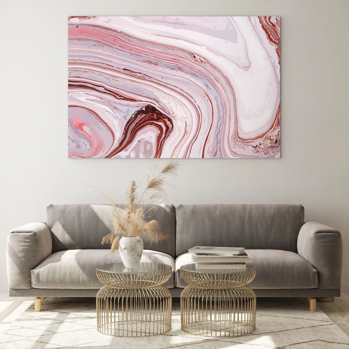 Glass picture - Marble pattern in shades of pink and brown - 70x50cm - Straight then to the Bottom Right - Modern wall decoration for the living room and bedroom ARTTOR
