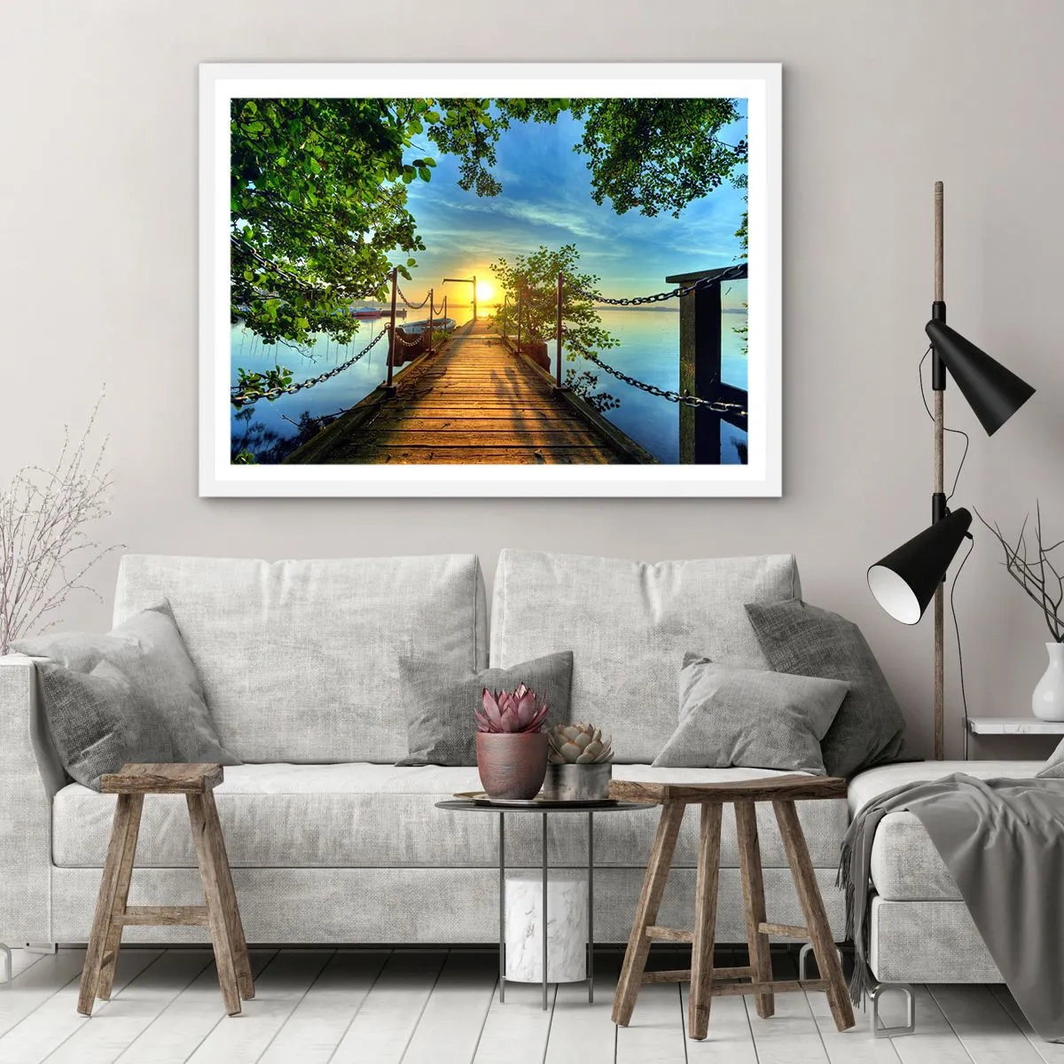 Poster in white frmae - Sunset by the Water - 100x70 cm