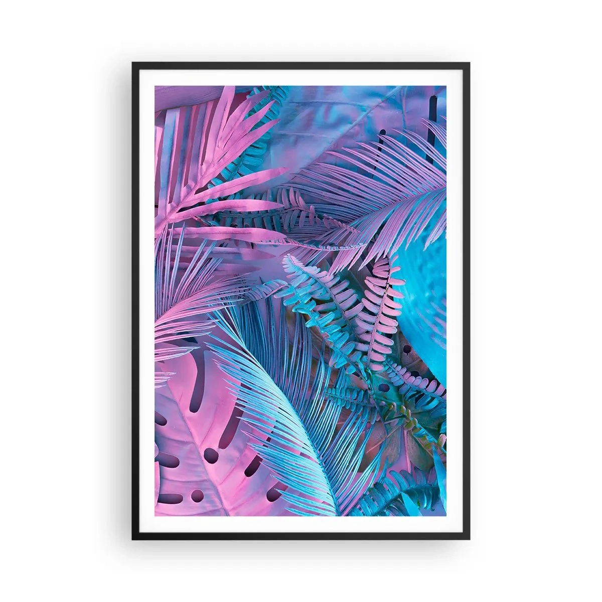 Poster in black frame - Tropics in Pink and Blue - 70x100 cm