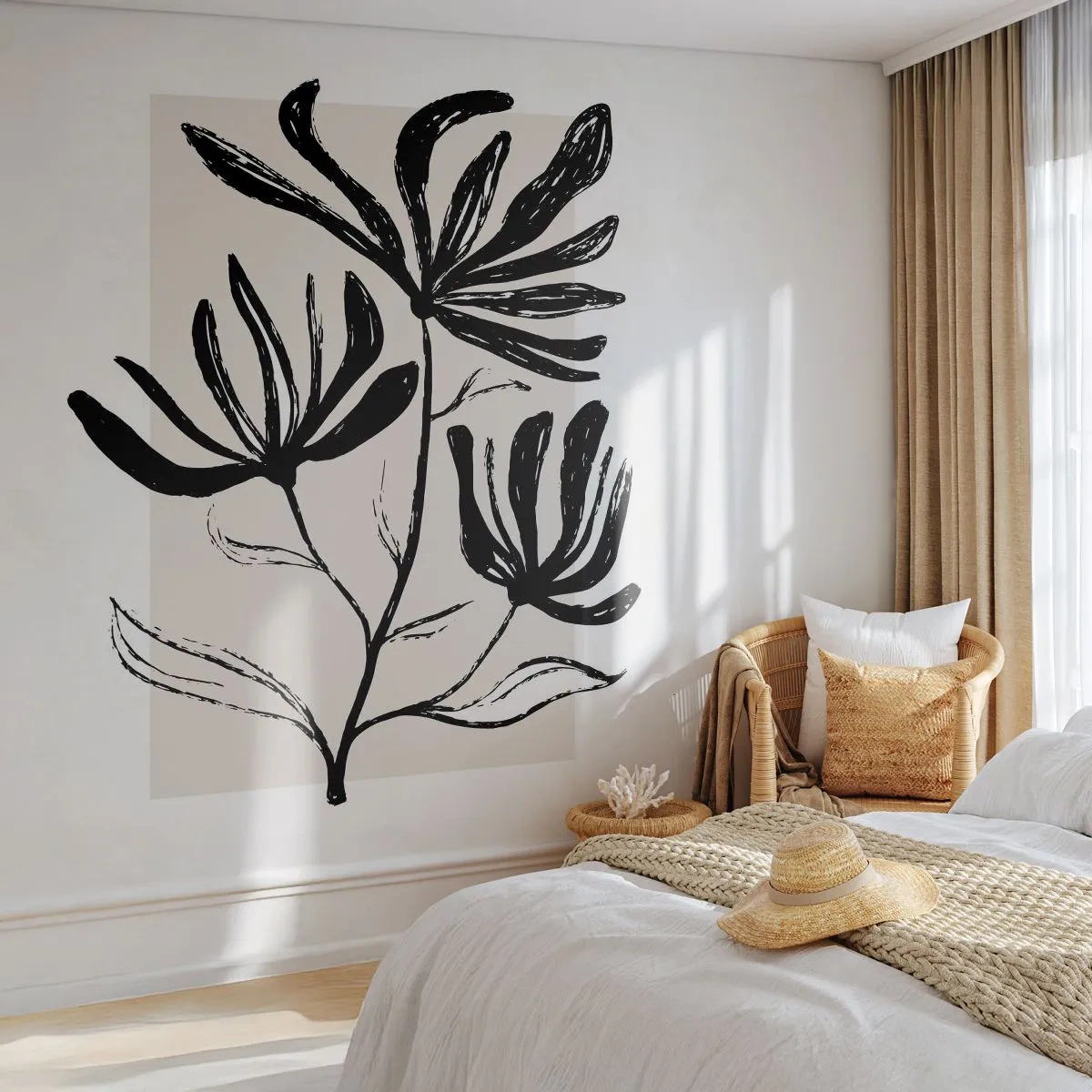 Photo Wallpaper Premium Sand - Sketch for a Herbarium - Flower, Minimalistic, Modern - 450x315 cm