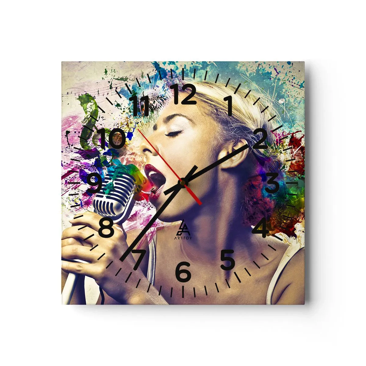 Wall clock - Clock on glass - Painting the World with One's Voice - 40x40 cm