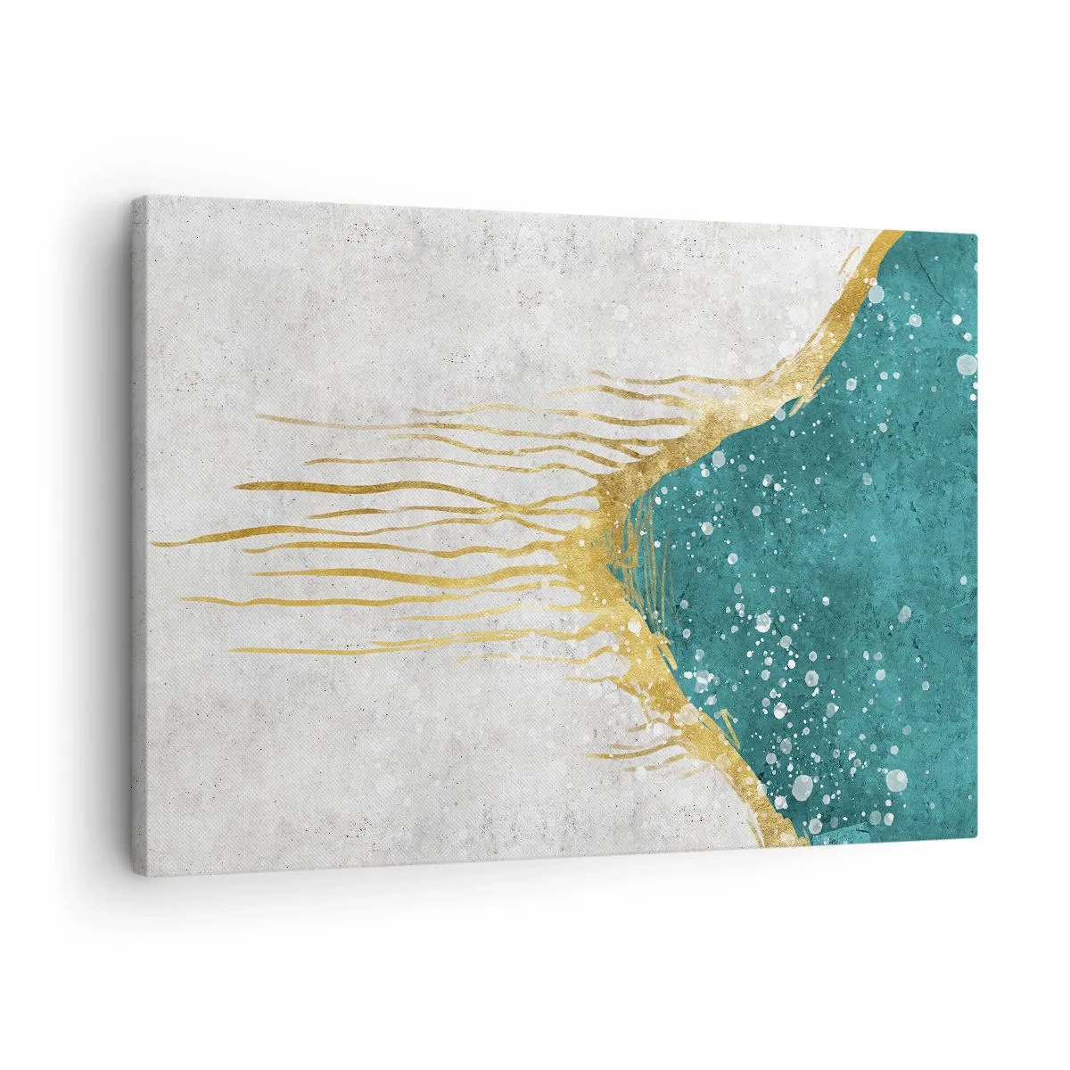Canvas picture - An abstract composition in shades of gold and turquoise - 70x50cm - Golden Tide - Modern wall decoration for the living room and bedroom ARTTOR