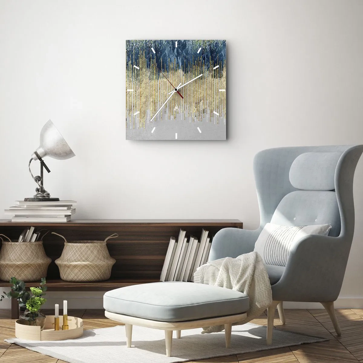 Wall clock - Clock on glass - Glided Border - 40x40 cm