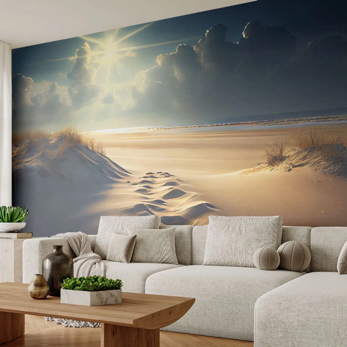 Photo Wallpaper Premium Canvas - Calming Landscape - Dunes, Beach, Ocean - 150x105 cm