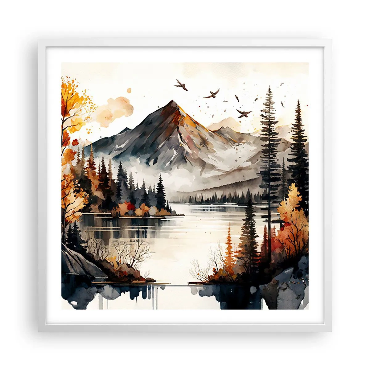Poster in white frmae - Golden Autumn in the Mountains - 60x60 cm