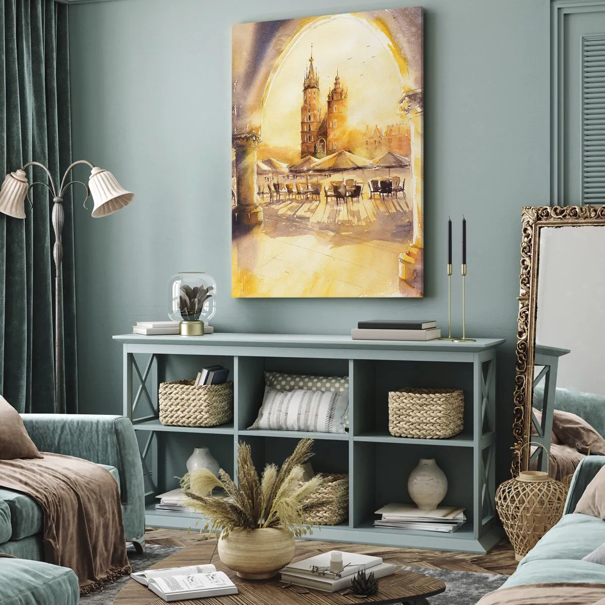 Canvas picture - Sunrise over a Crocow Market - 45x80 cm