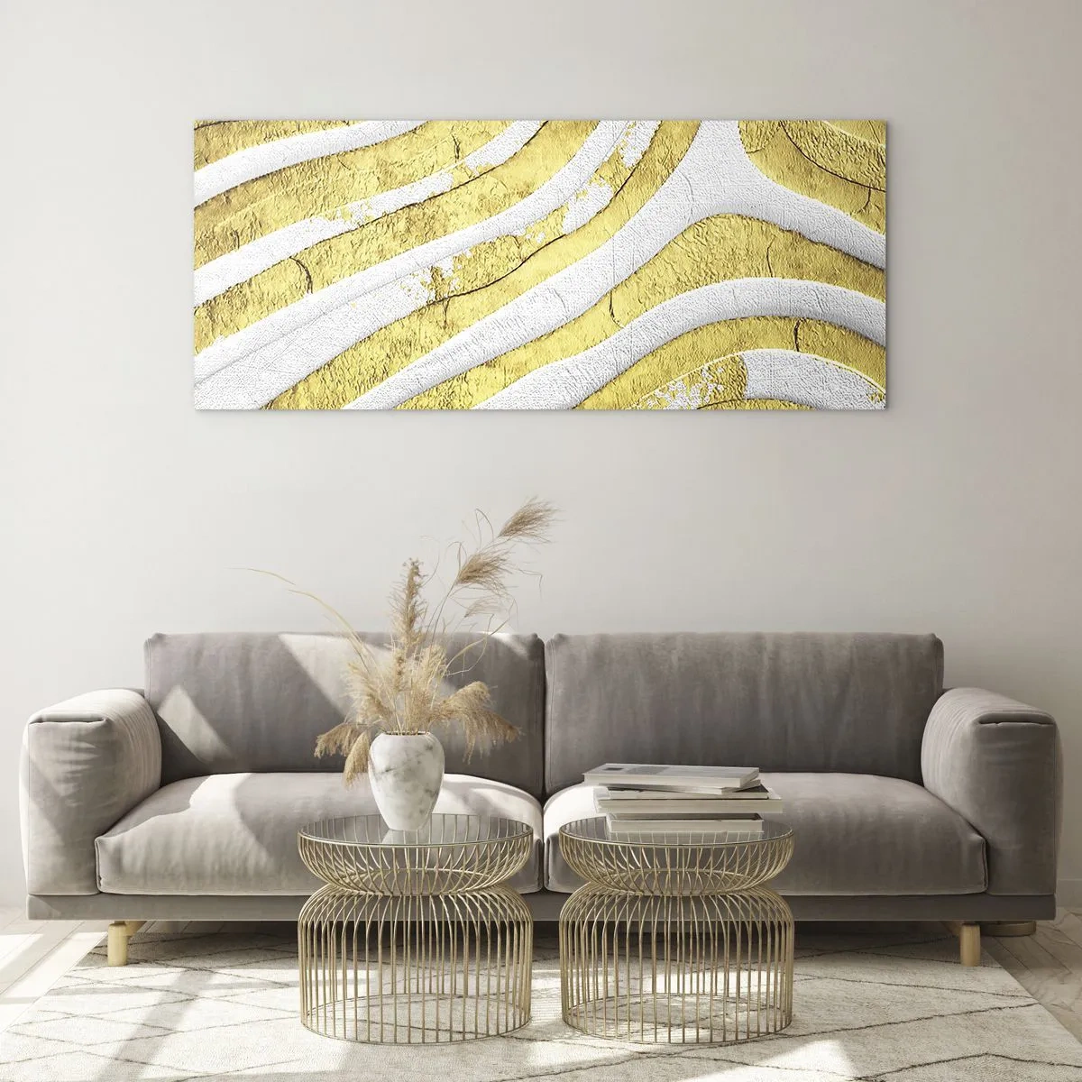 Glass picture - Composition in White and Gold - 100x40 cm