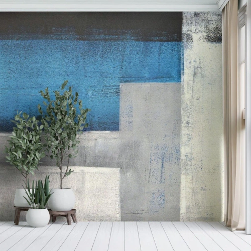 Photo Wallpaper Premium Sand - Poetic Composition of Blue and Grey - Abstraction, Piece, Painting - 450x315 cm