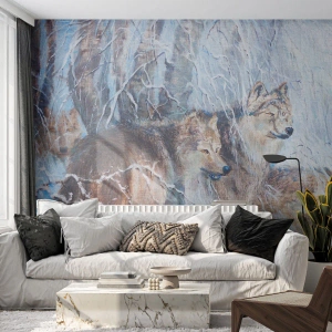 Photo Wallpaper Standard Eco - Watch out! It Is Coming - Animals, Wolves, Forest - 350x256 cm