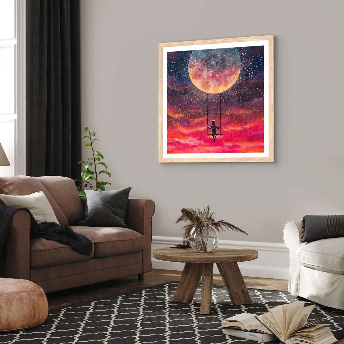 Poster in light oak frame - Swinging in the Clouds - 40x40 cm