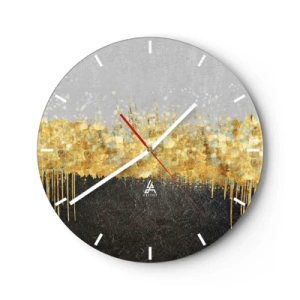 Wall clock - Clock on glass - Golden reflections in an artistic composition against a black and gray background - 30x30cm - In and Up - Modern wall decoration for the living room, kitchen, and bedroom ARTTOR