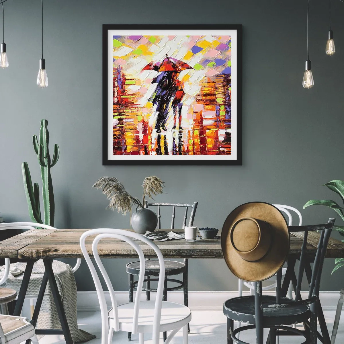 Poster in black frame - Together through Night and Rain - 40x40 cm