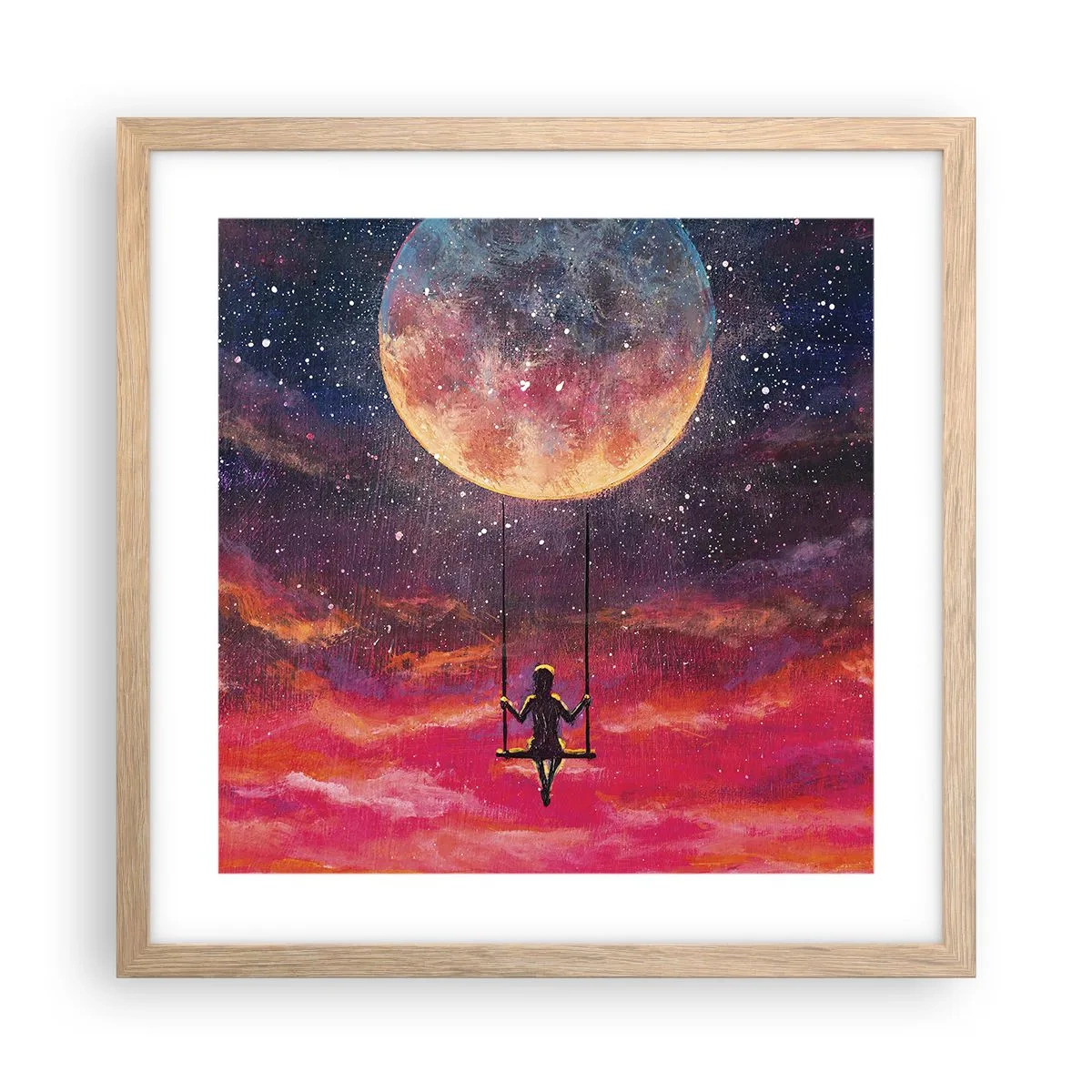 Poster in light oak frame - Swinging in the Clouds - 40x40 cm