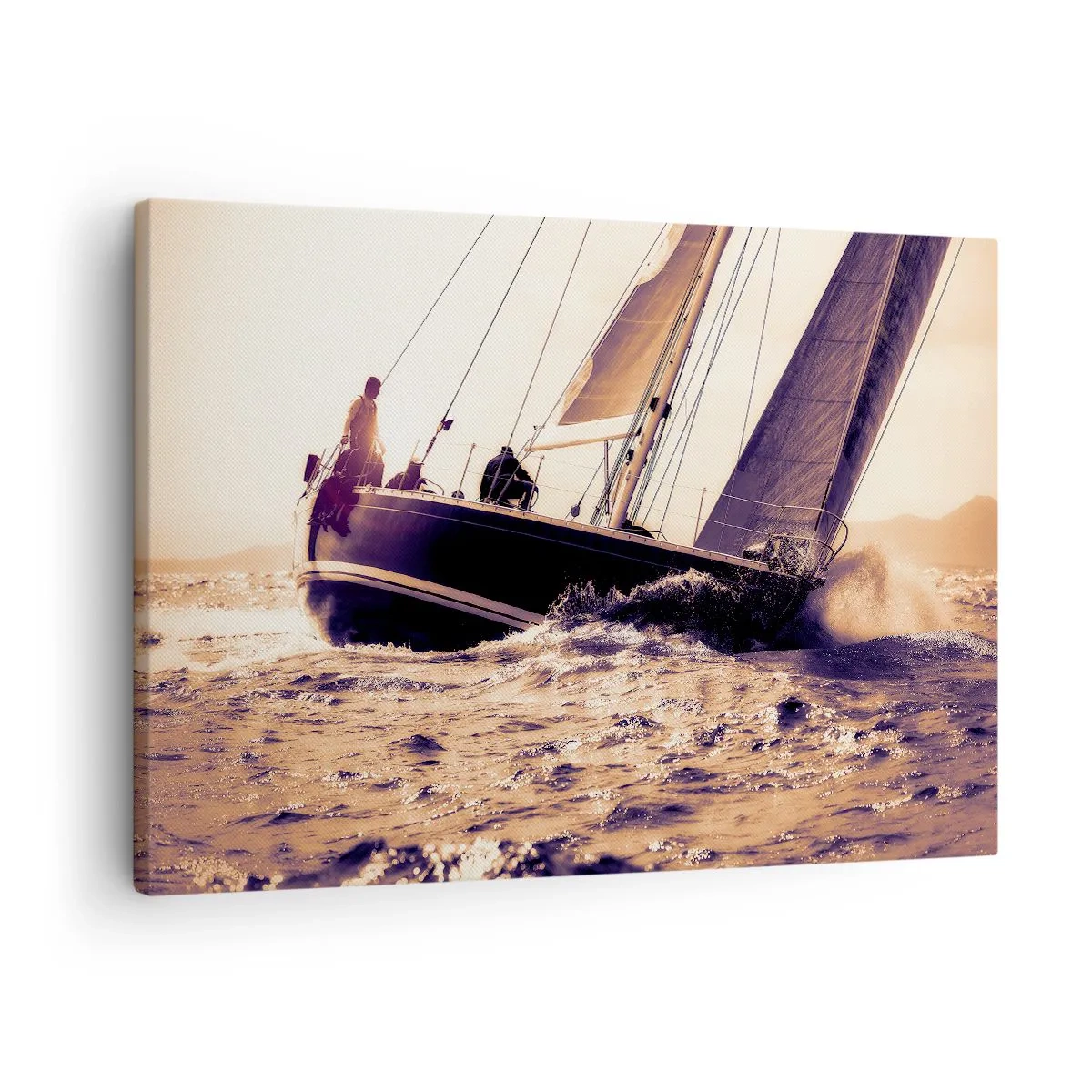 Canvas picture - A yacht on a stormy sea in the light of the setting sun - 70x50cm - Sail, Sailor - Modern wall decoration for the living room and bedroom ARTTOR