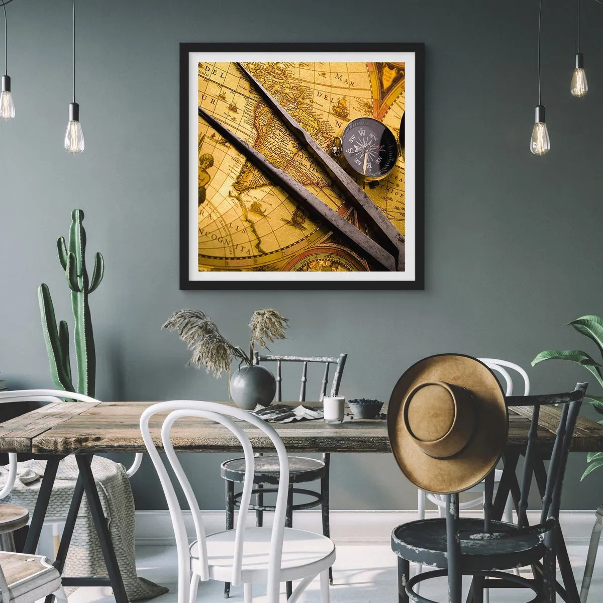 Poster in black frame - With a Compass through the Seas - 60x60 cm