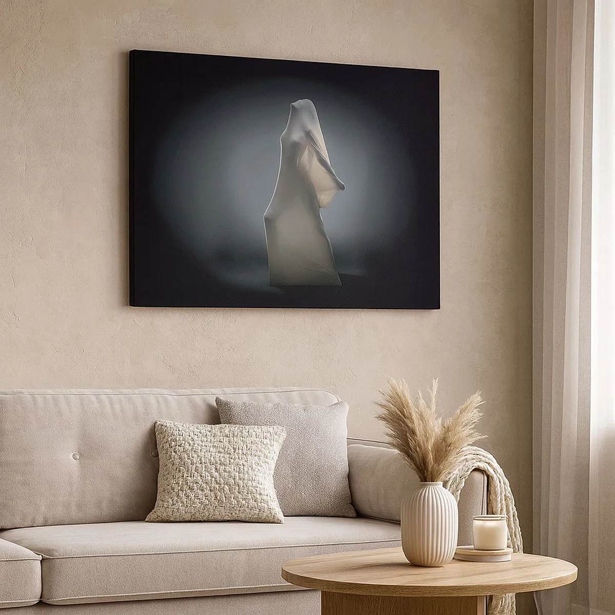 Canvas picture - A figure in white fabric on a dark background - 70x50cm - Hidden Desires - Modern wall decoration for the living room and bedroom ARTTOR