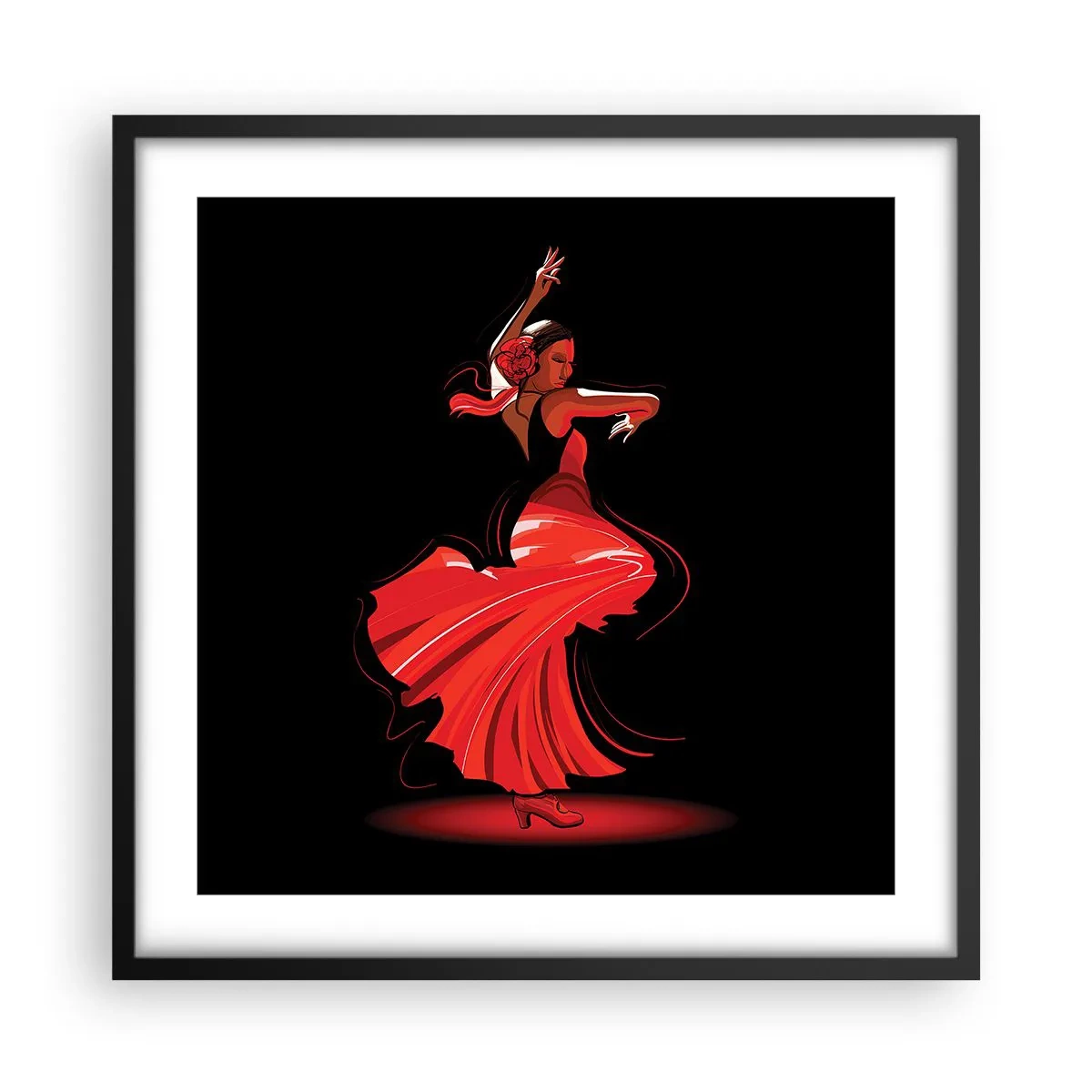 Poster in black frame - Fiery Spirit of Flamenco - 50x50 cm