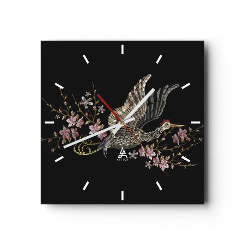Wall clock - Clock on glass - Exotic, Embroidered Bird - 40x40 cm