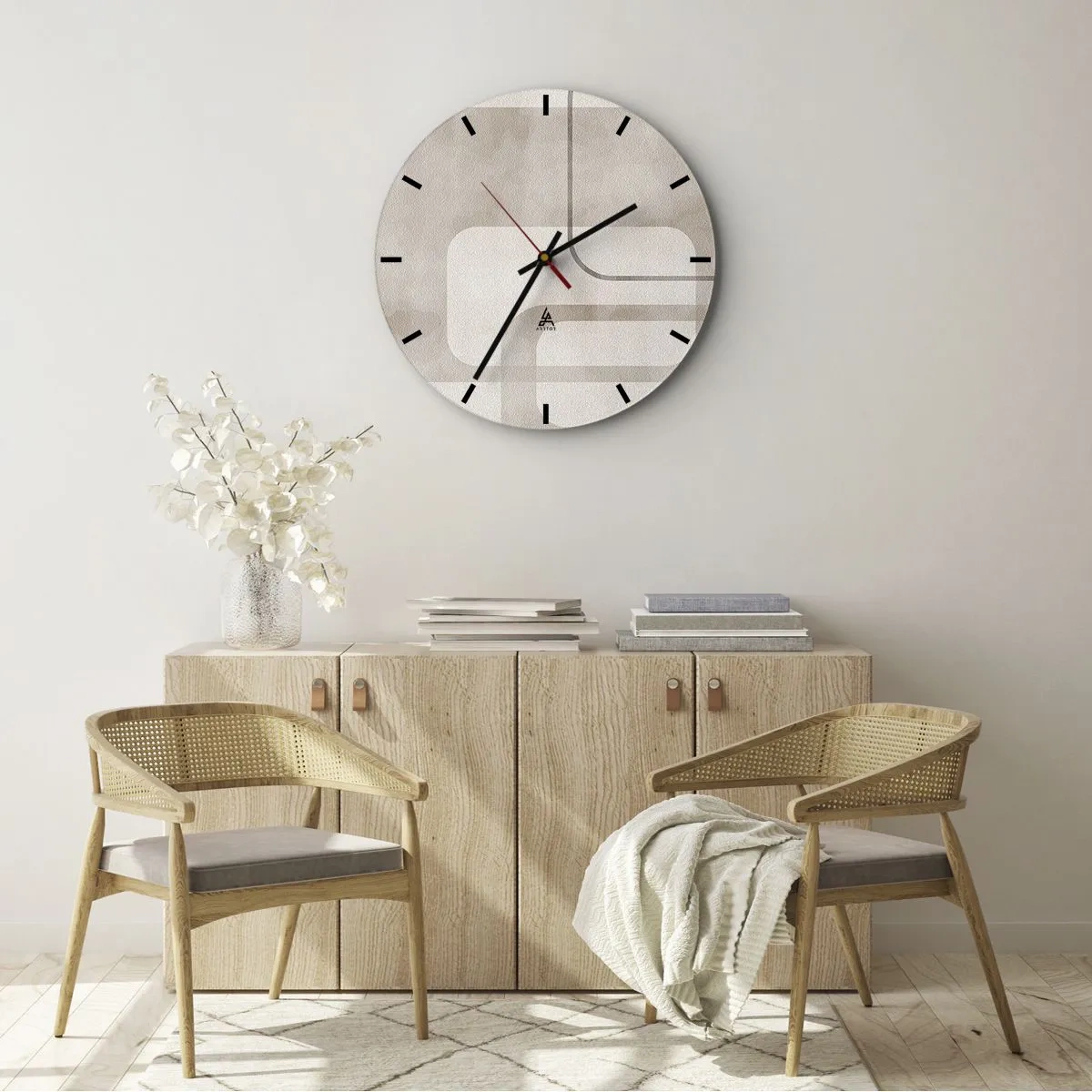 Wall clock - Clock on glass - A minimalist geometric pattern in shades of beige - 30x30cm - Geometrical Grout - Modern wall decoration for the living room, kitchen, and bedroom ARTTOR