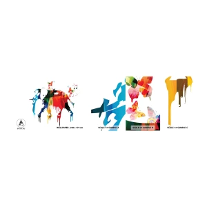 Photo Wallpaper Sample Self-Adhesive Deluxe Sticker - Everyone Can Dance - Abstraction, Elephant, Butterfly - 100x30 cm