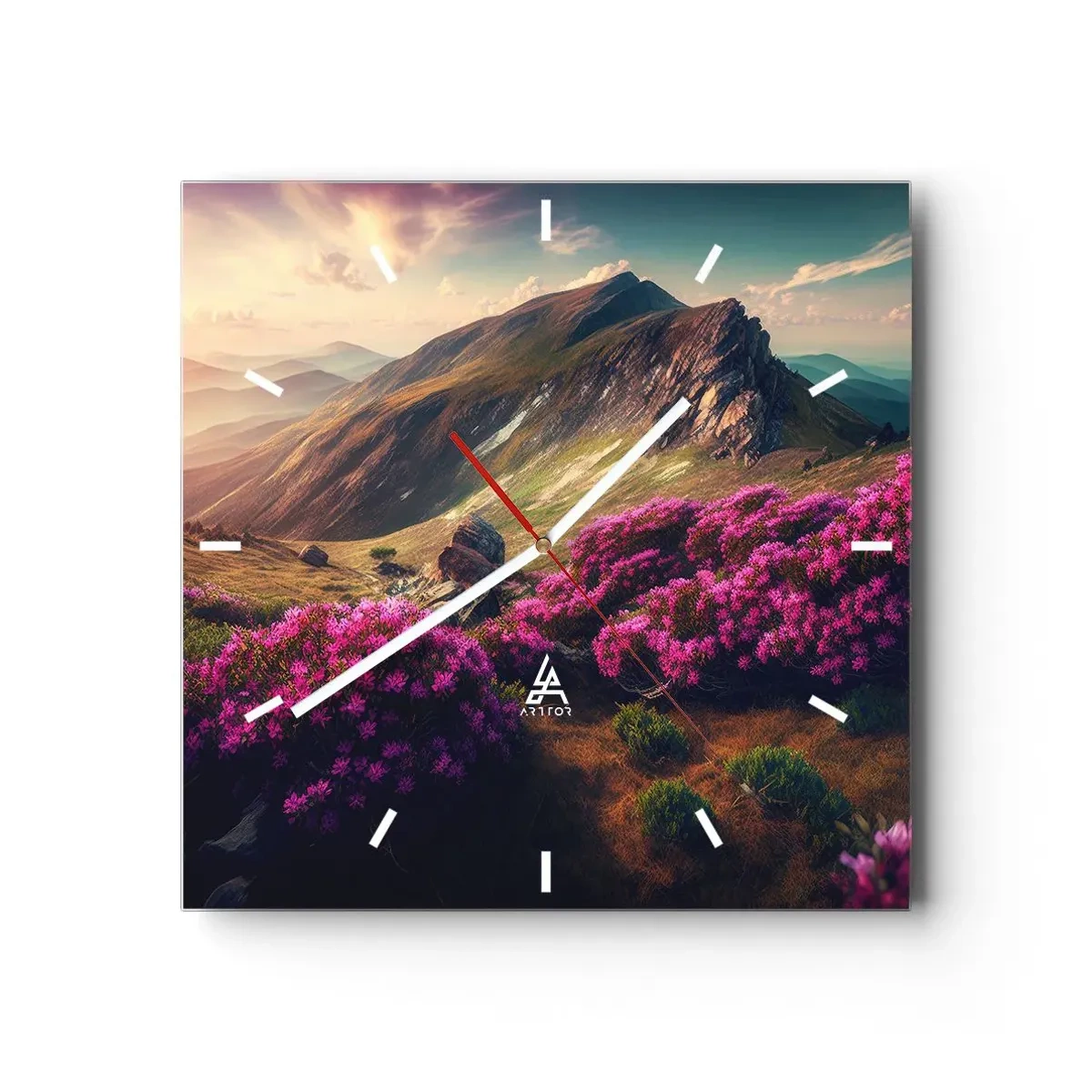 Wall clock - Clock on glass - Summer in the Mountains - 40x40 cm