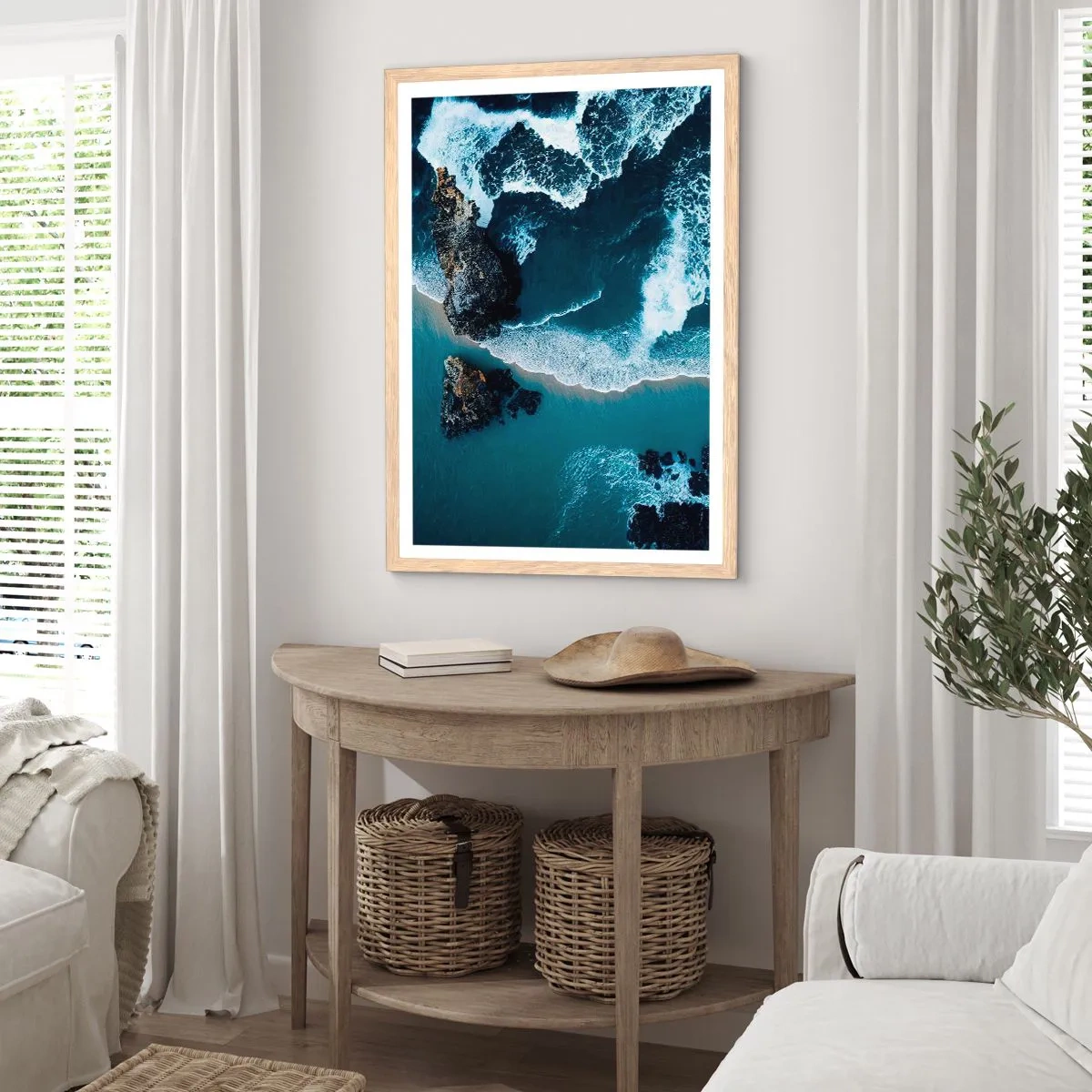 Poster in light oak frame - Envelopped by Waves - 70x100 cm