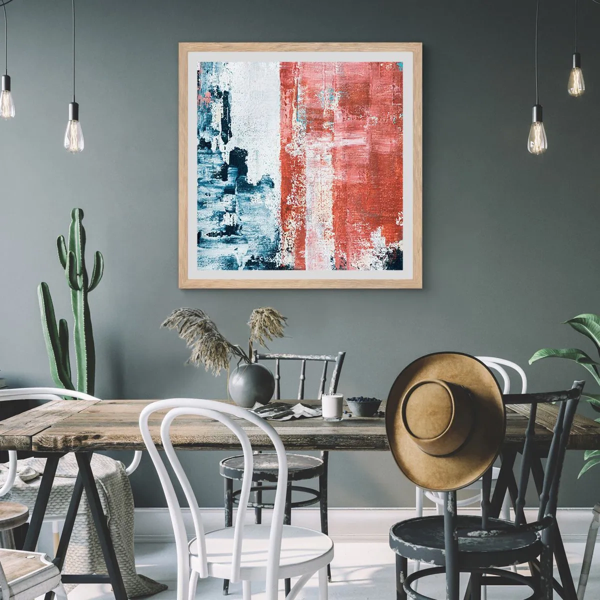 Poster in light oak frame - Abstract Fifty Fifty - 50x50 cm