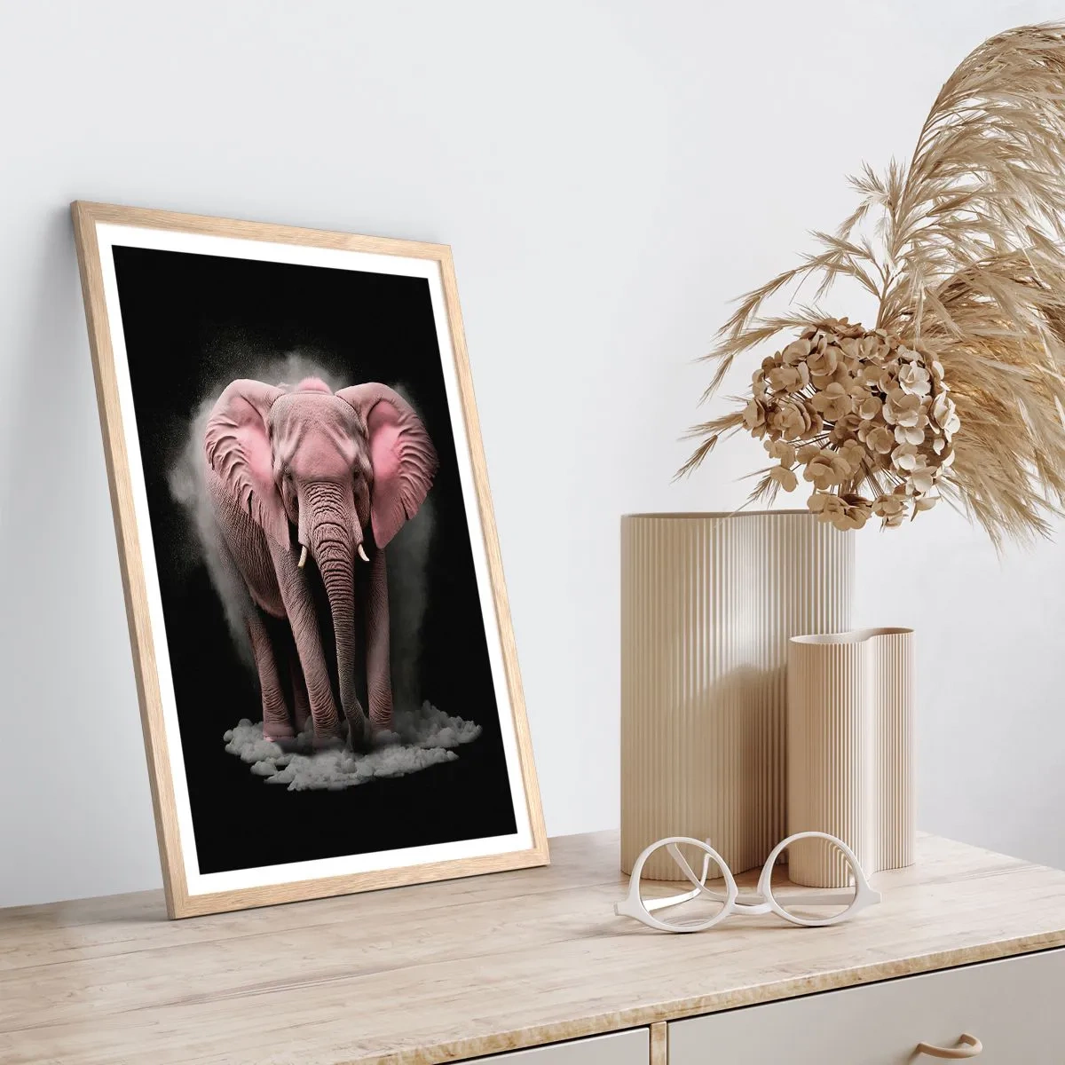 Poster in light oak frame - Don't Think About a Pink Elephant! - 50x70 cm