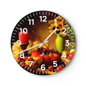 Wall clock - Clock on glass - Still Nature with Bread and Fruit - 40x40 cm