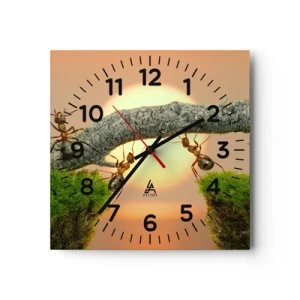 Wall clock - Clock on glass - Joyful, Mutual Work - 30x30 cm