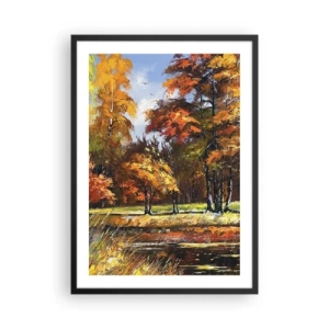 Poster in black frame - Autumn landscape with colorful trees - 50x70cm - Landscape in Gold and Brown - Modern wall decoration for the living room and bedroom ARTTOR