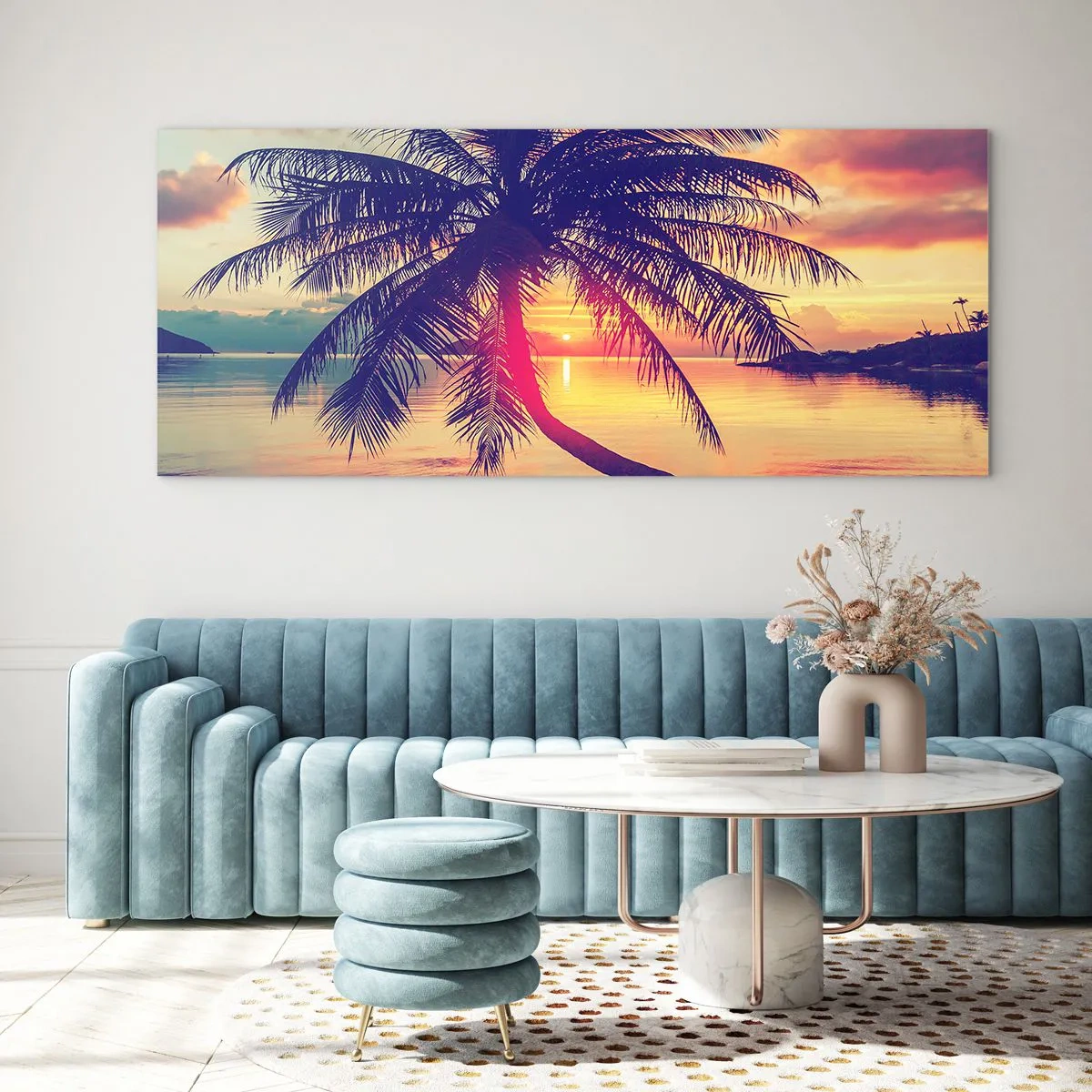Glass picture - Evening under the Palm Trees - 160x50 cm
