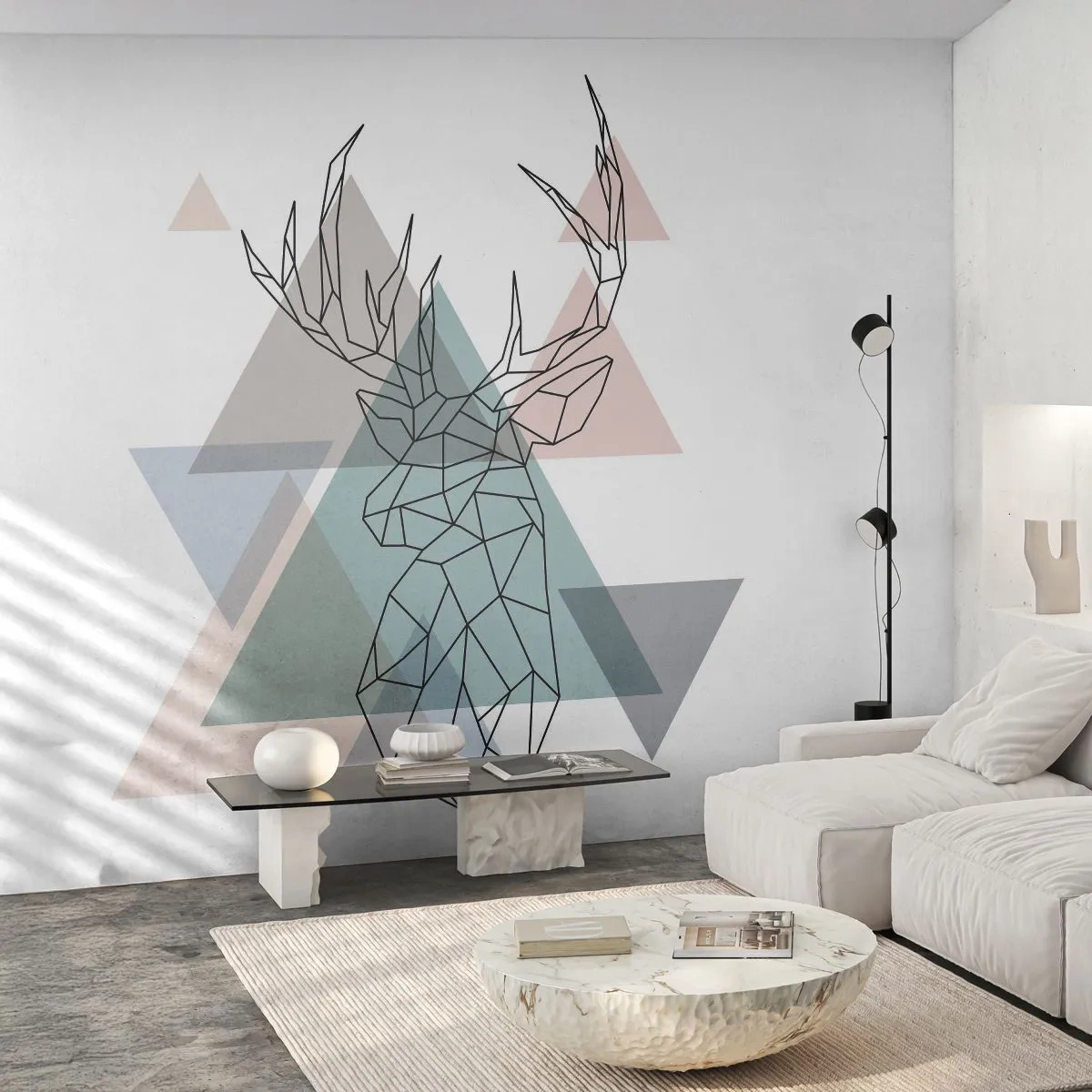 Photo Wallpaper Premium Sand - In a Geometrical Forest - Abstraction, Deer, Graphics - 100x70 cm