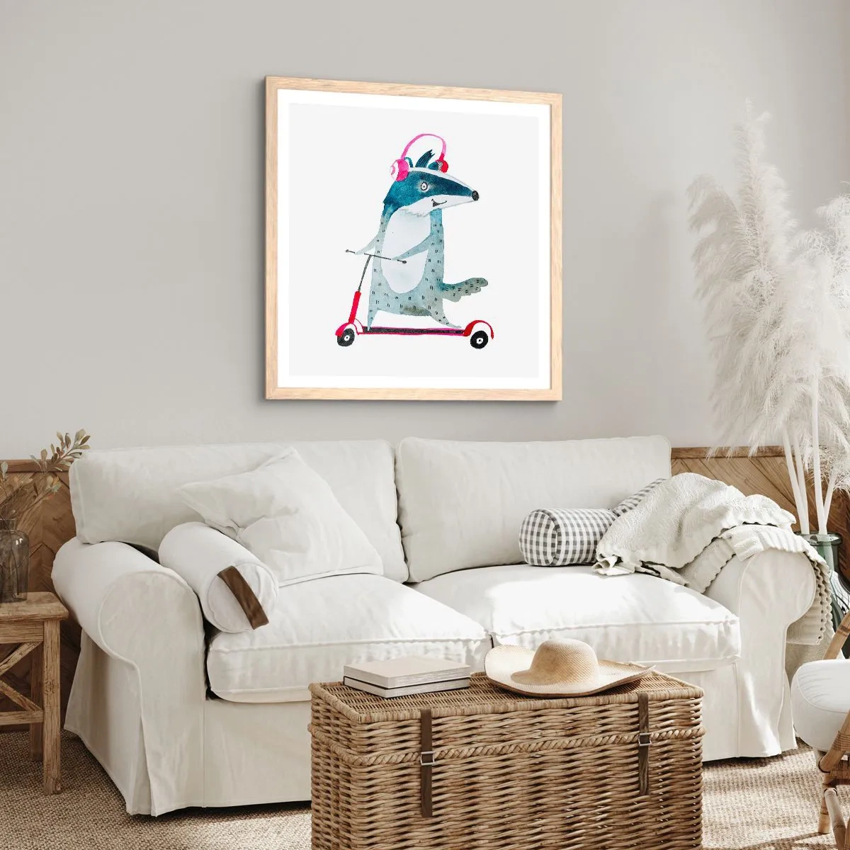 Poster in light oak frame - Joys of a Badger - 30x30 cm