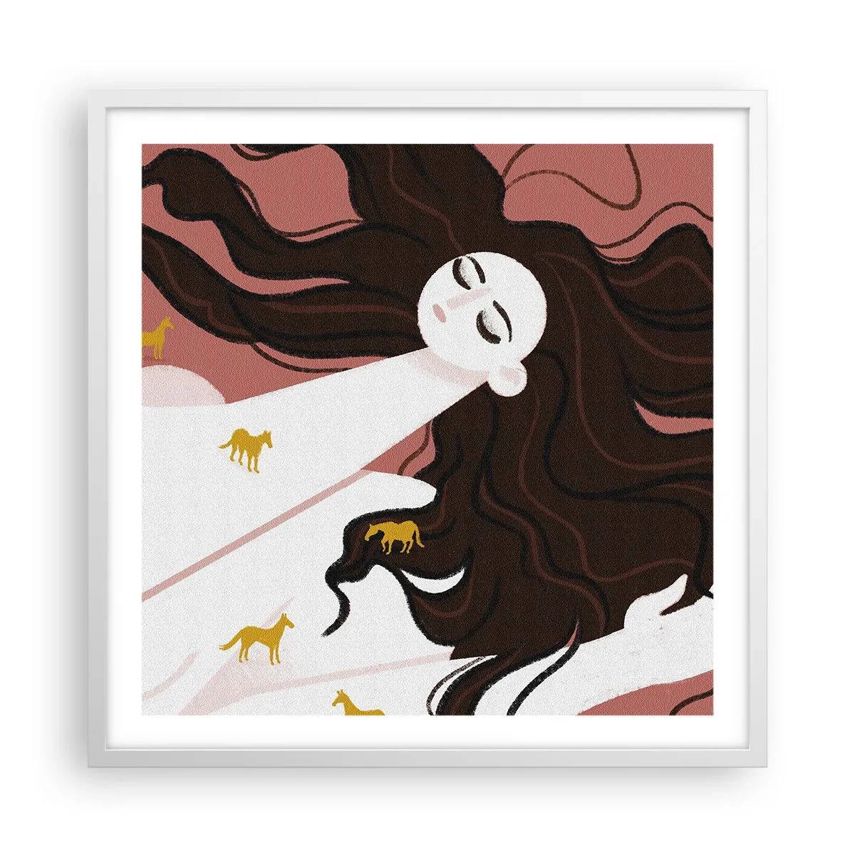 Poster in white frmae - Dream of a Golden Horse - 60x60 cm