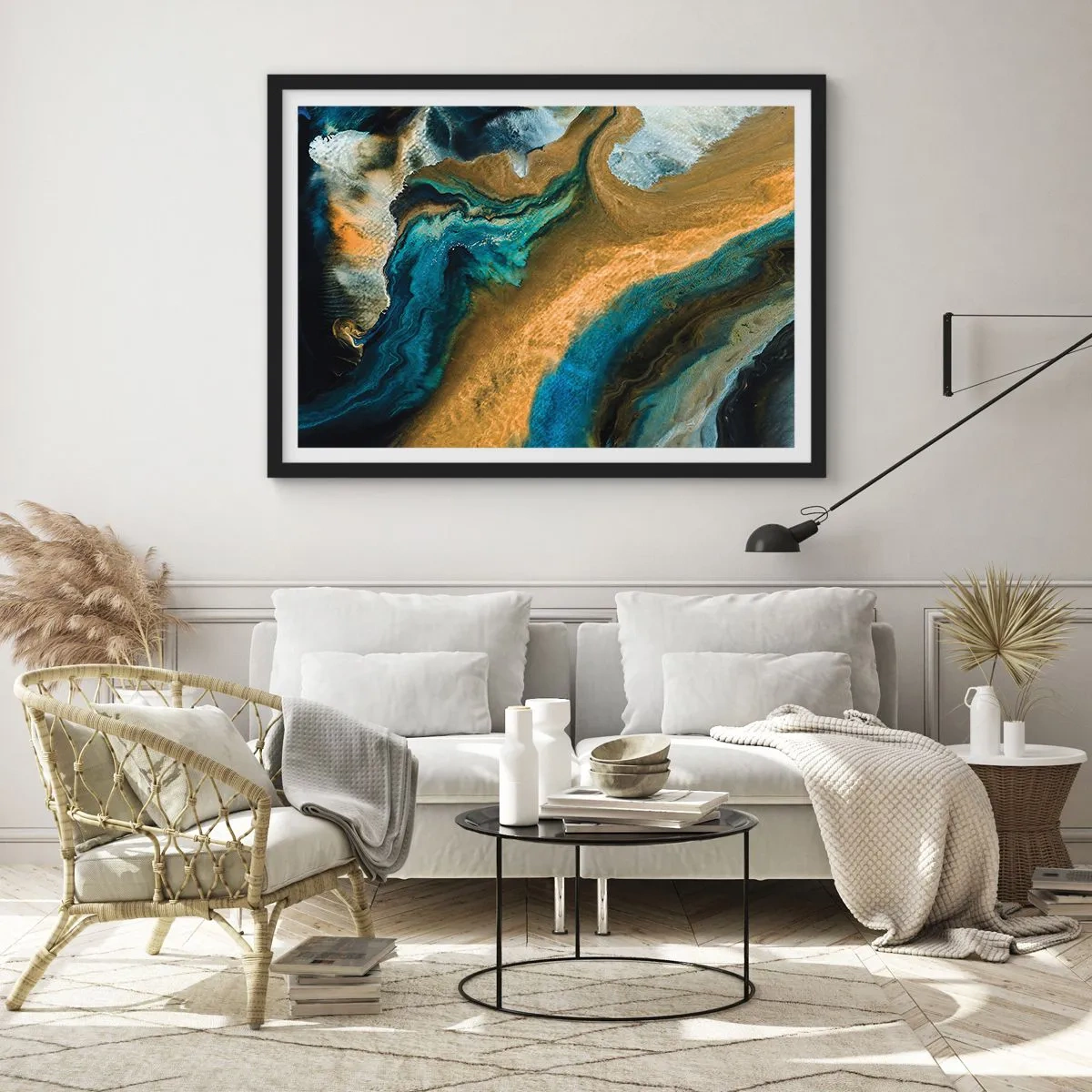 Poster in black frame - Blue -Yellow - Mutal Influences - 40x30 cm