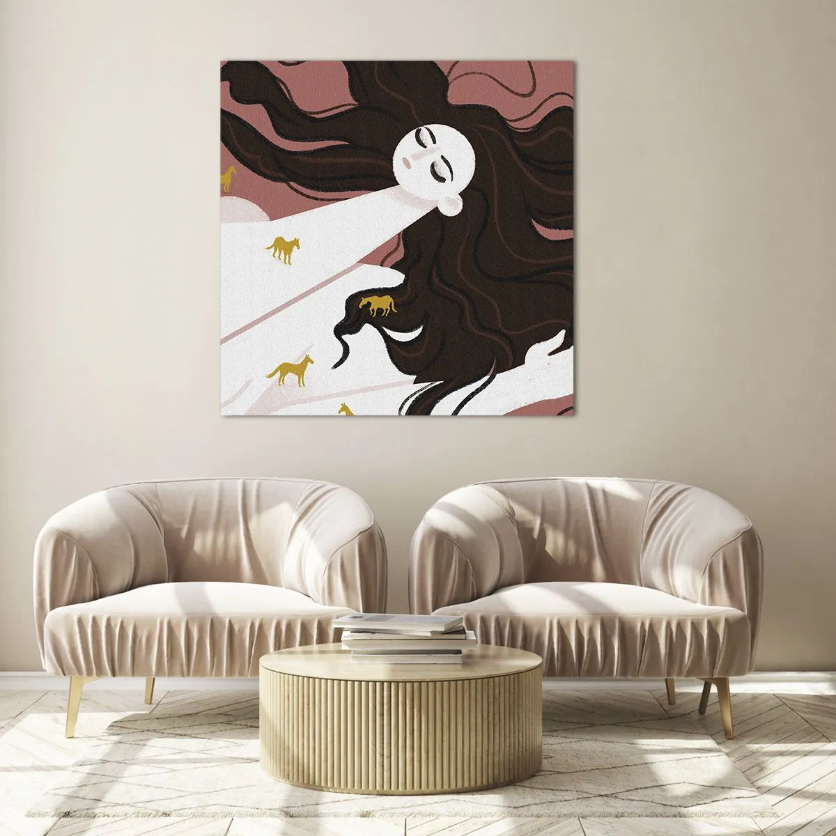 Glass picture - Dream of a Golden Horse - 40x40 cm