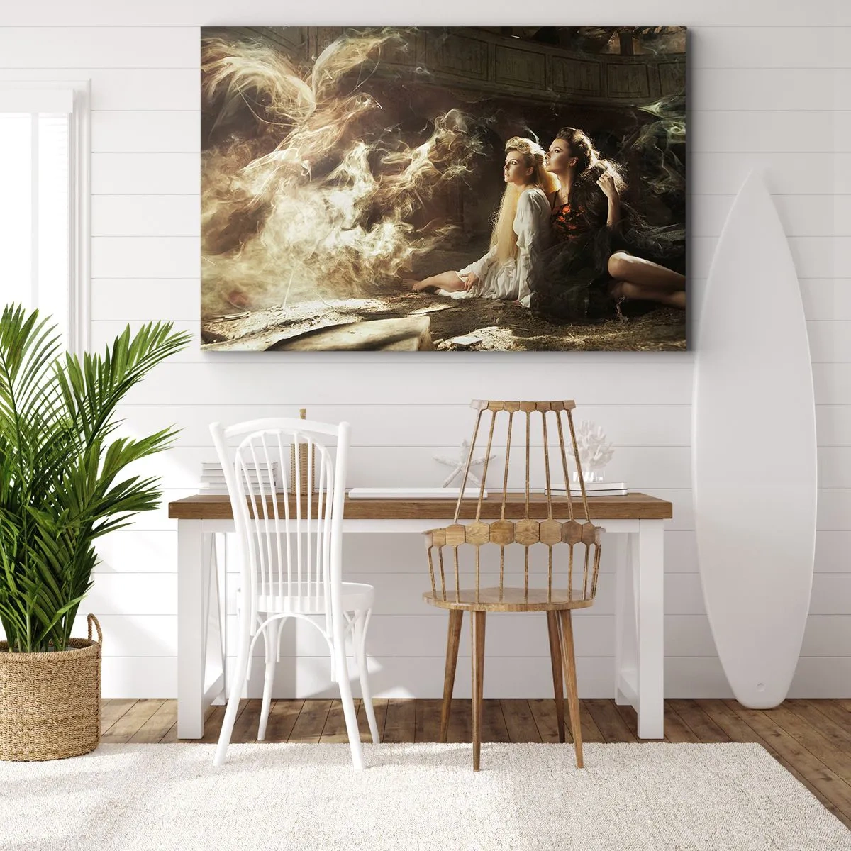 Canvas picture - Two women in a magical setting with ethereal lighting effects. - 70x50cm - And There Was Poetry - Modern wall decoration for the living room and bedroom ARTTOR