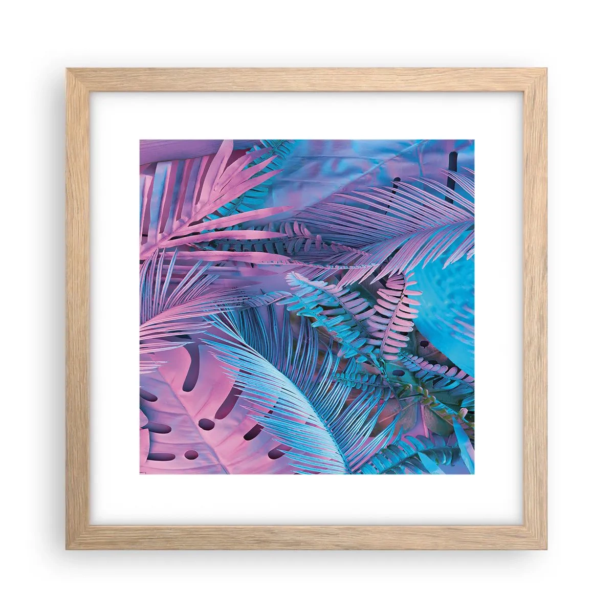 Poster in light oak frame - Tropics in Pink and Blue - 30x30 cm