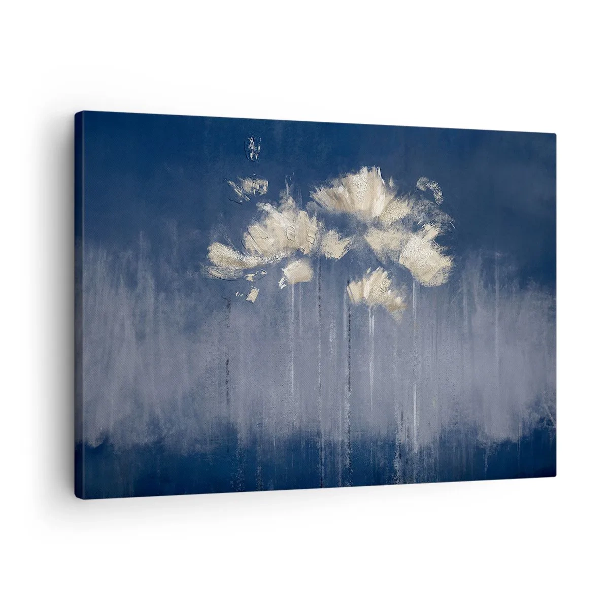 Canvas picture - Delicate flowers on a blue background - 70x50cm - Like Flakes in the Wind - Modern wall decoration for the living room and bedroom ARTTOR