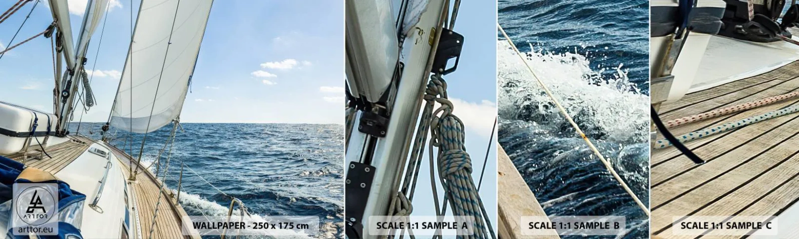 Photo Wallpaper Sample Self-Adhesive Deluxe Sticker - Ahoy, Adventure - Yacht, Sea, Sailing - 100x30 cm