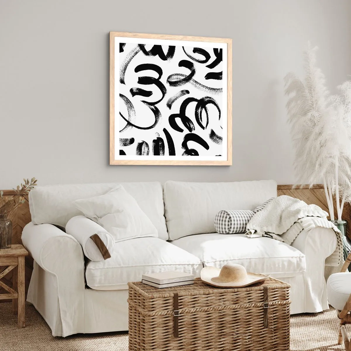 Poster in light oak frame - Black on White - 50x50 cm
