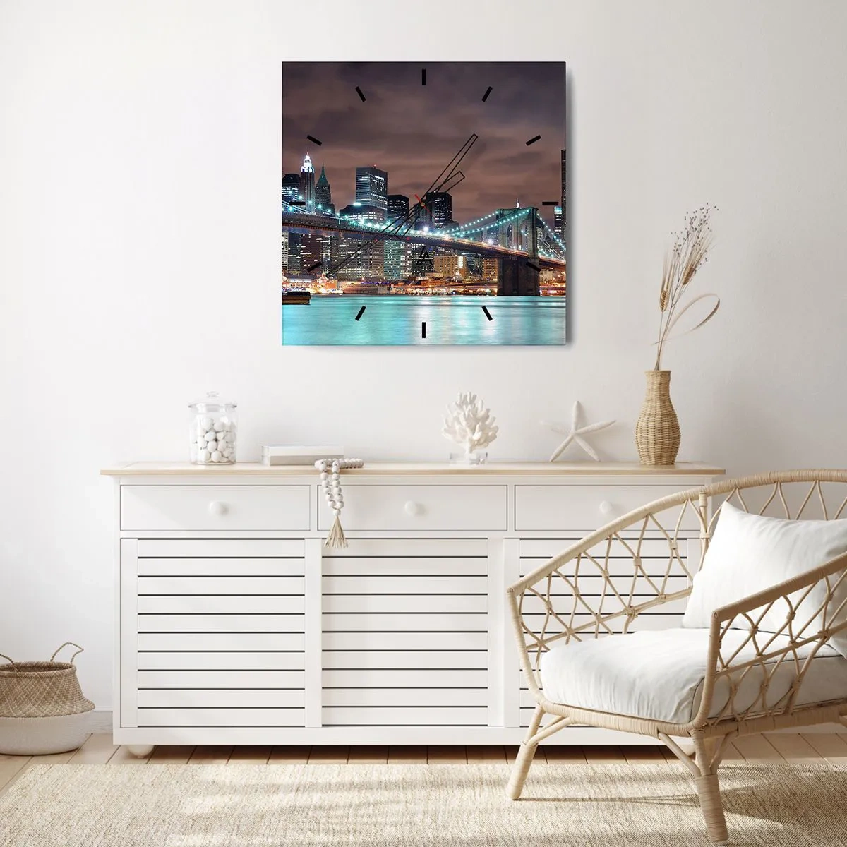 Wall clock - Clock on glass - Big City Lights - 40x40 cm