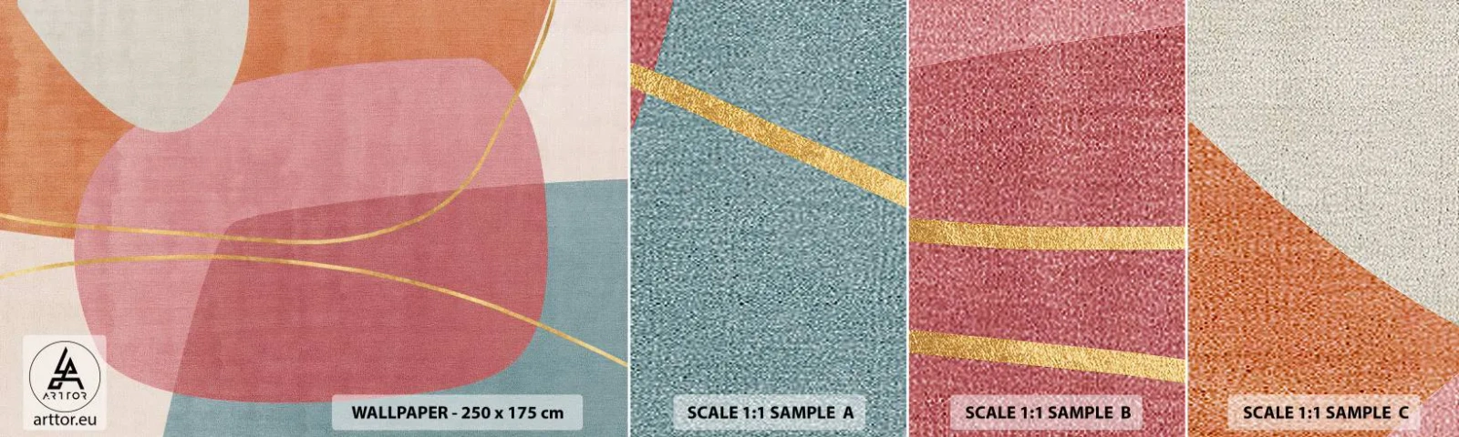 Photo Wallpaper Sample Self-Adhesive Deluxe Sticker - Pastel Composition with a Golden Note - Abstraction, Minimalism, Shapes - 100x30 cm