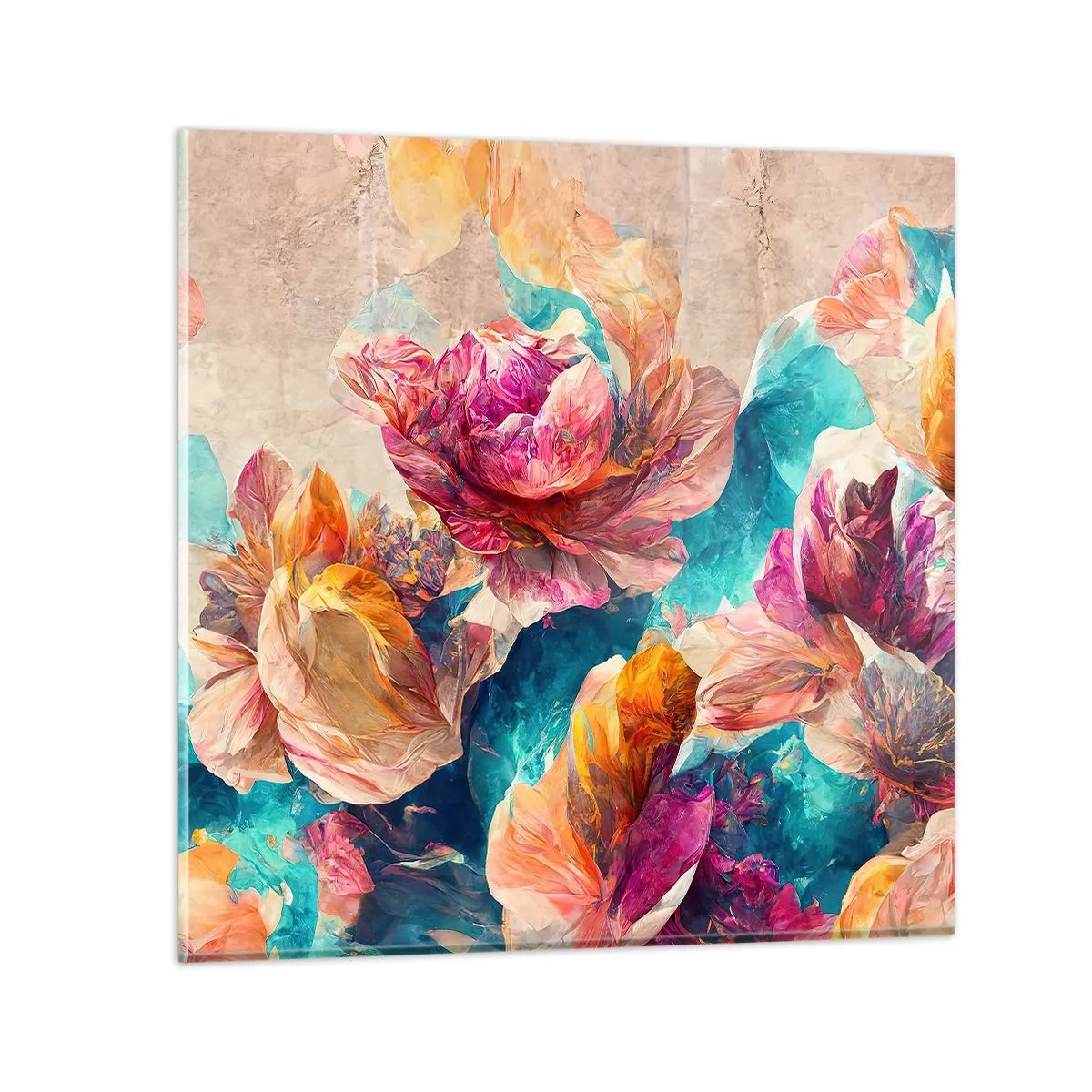 Glass picture - Colourful Splendour of a Bouquet - 30x30 cm