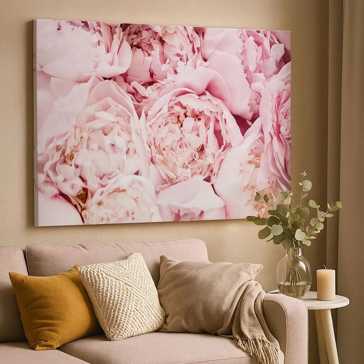 Canvas picture - close-up of a bouquet of pink peonies - 70x50cm - Cuddly and Fragrant - Modern wall decoration for the living room and bedroom ARTTOR