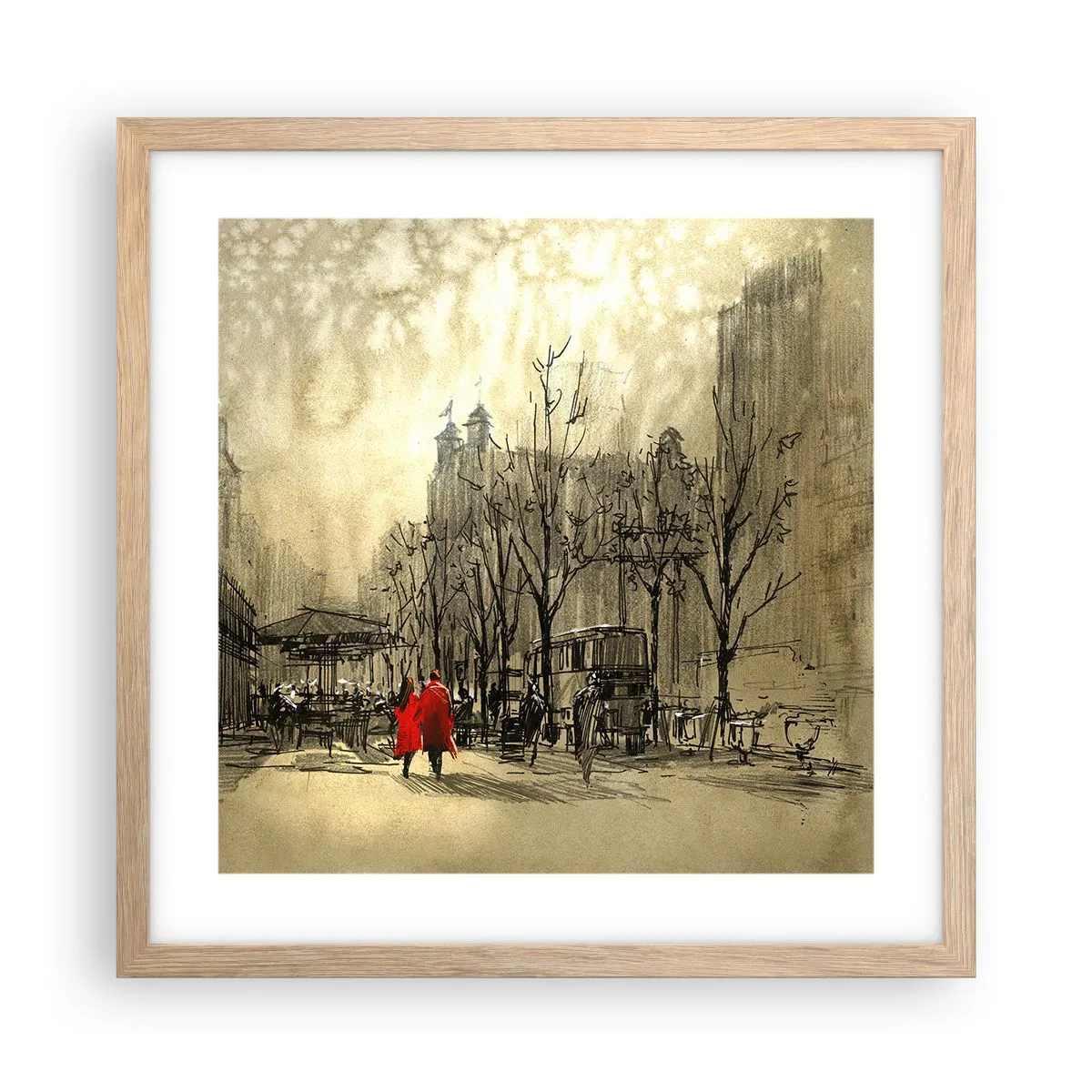 Poster in light oak frame - A Date in London Fog - 40x40 cm