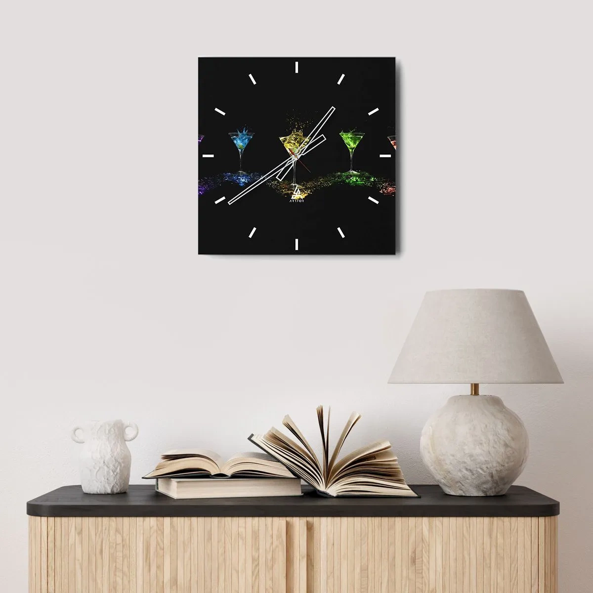 Wall clock - Clock on glass - Colours of Joy in Crystal Glass - 40x40 cm