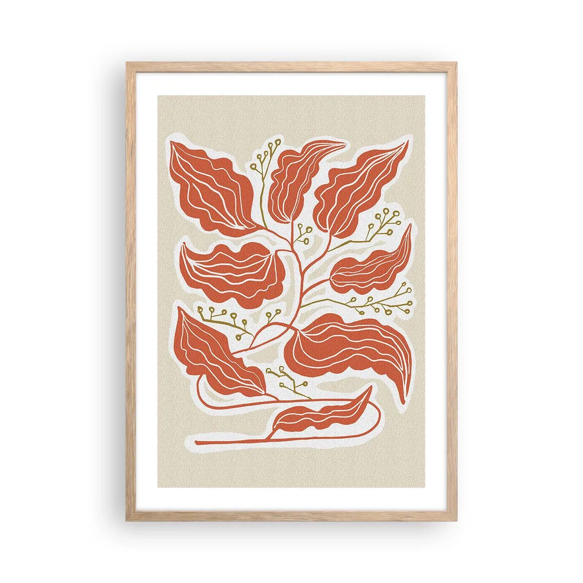 Poster in light oak frame - Folk and Coral - 50x70 cm