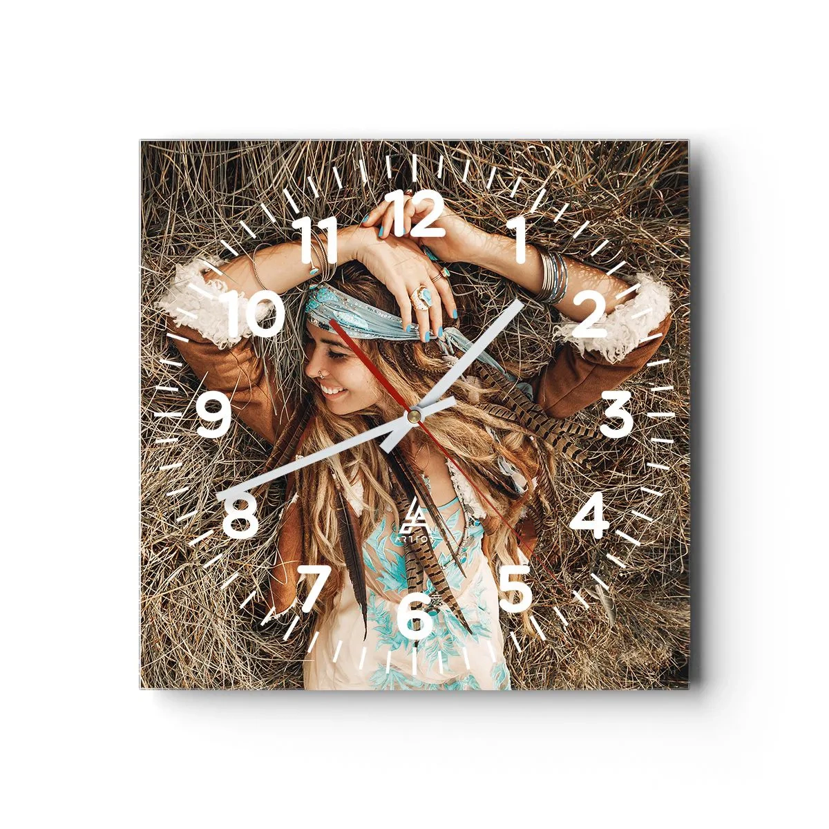Wall clock - Clock on glass - On the Way to the Summer of Love - 40x40 cm